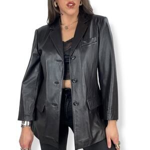 90's JACQUELINE FERRAR designer black Nappa leather blazer jacket